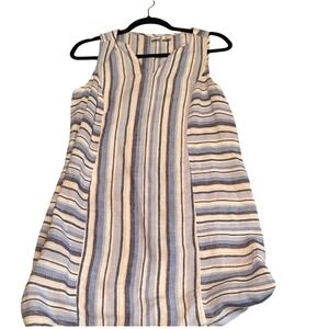 Artisanry Linen Shift Dress Womens Small Blue White Striped Sleeveless V-Neck